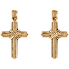 14K or 18K Gold 33mm Roped Cross Earrings