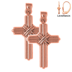 14K or 18K Gold Roped Cross Earrings