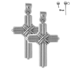 Sterling Silver 32mm Roped Cross Earrings (White or Yellow Gold Plated)