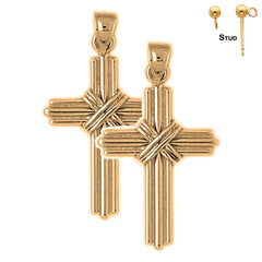 Sterling Silver 32mm Roped Cross Earrings (White or Yellow Gold Plated)