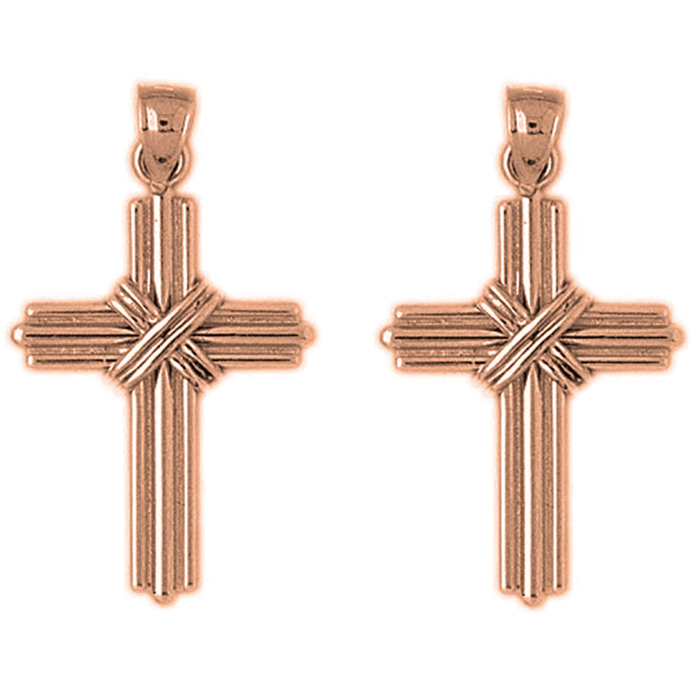 14K or 18K Gold 32mm Roped Cross Earrings