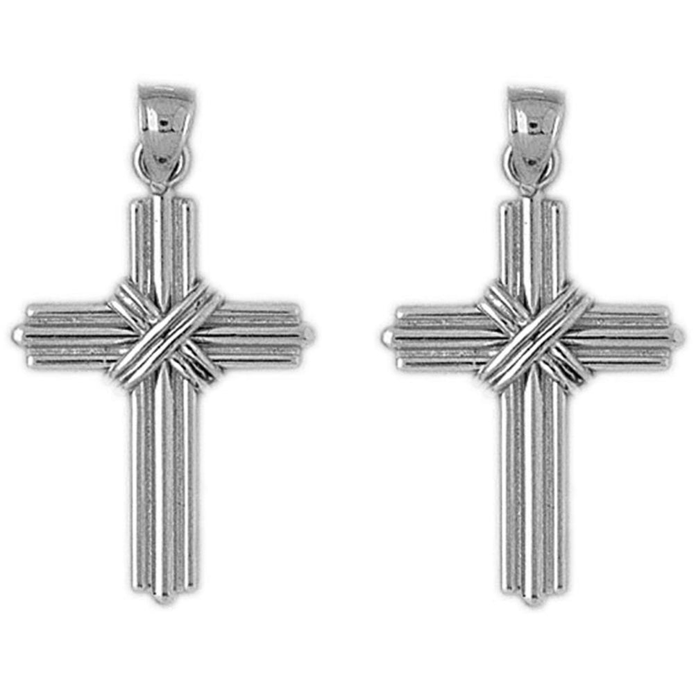 Sterling Silver 32mm Roped Cross Earrings