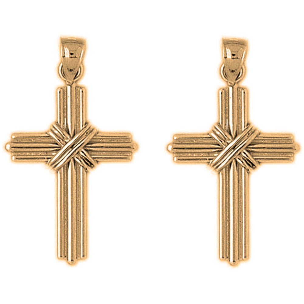 14K or 18K Gold 32mm Roped Cross Earrings