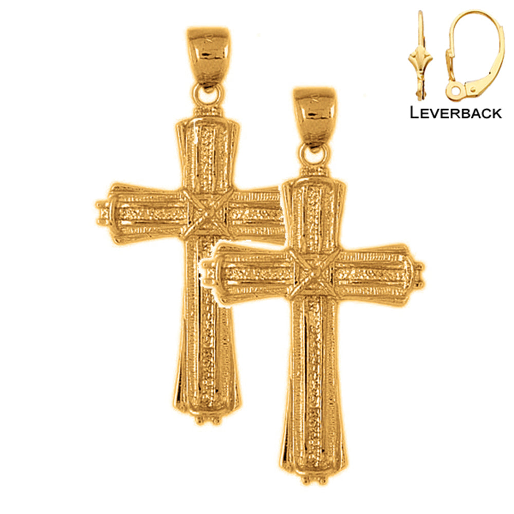 14K or 18K Gold Roped Cross Earrings