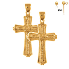 Sterling Silver 52mm Roped Cross Earrings (White or Yellow Gold Plated)