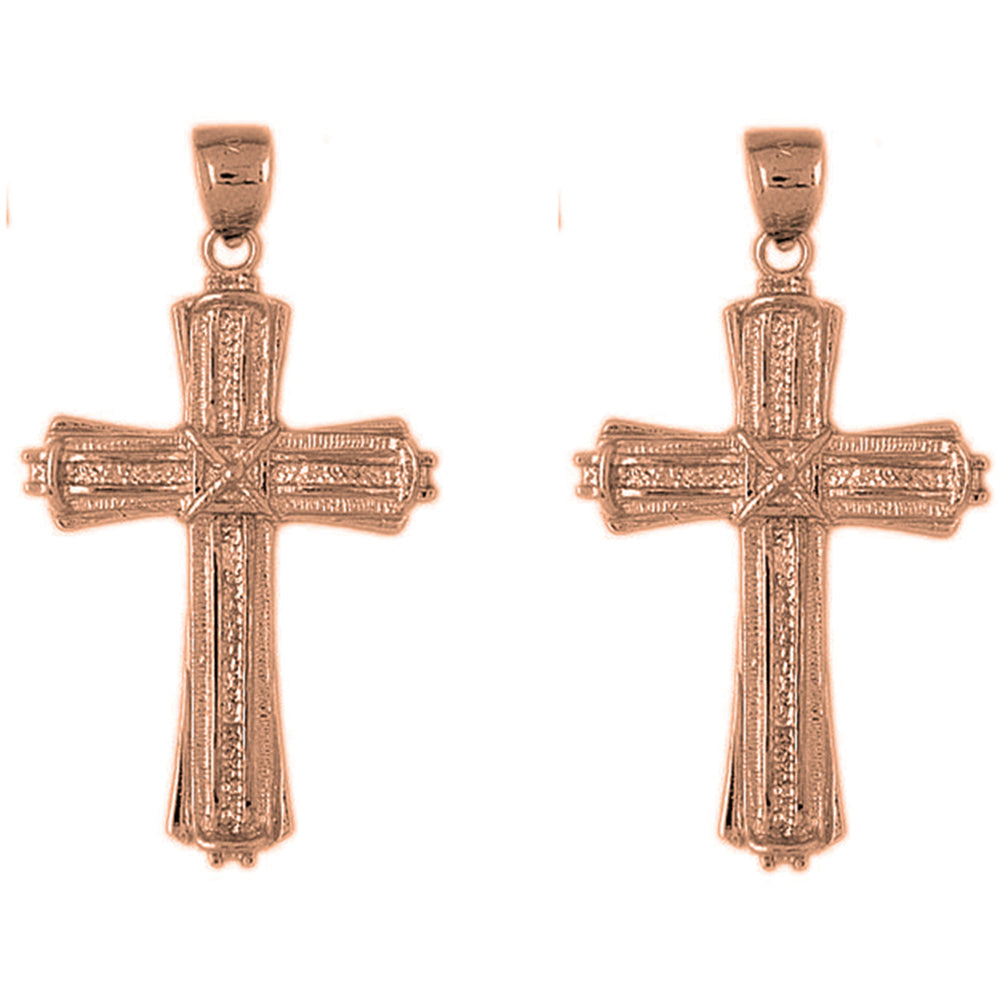 14K or 18K Gold 52mm Roped Cross Earrings