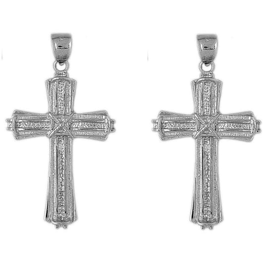 Sterling Silver 52mm Roped Cross Earrings
