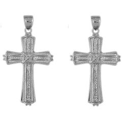 14K or 18K Gold 52mm Roped Cross Earrings