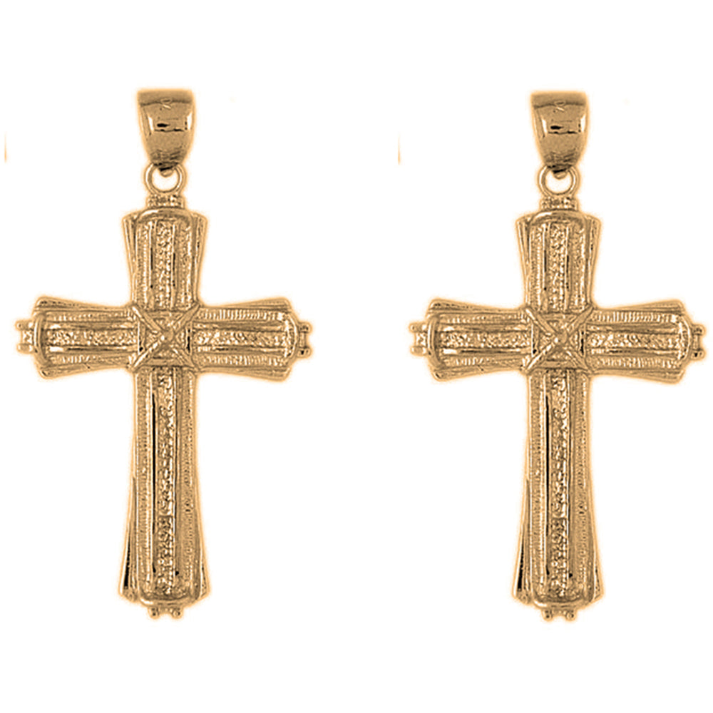 14K or 18K Gold 52mm Roped Cross Earrings