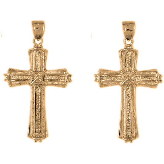 Yellow Gold-plated Silver 52mm Roped Cross Earrings