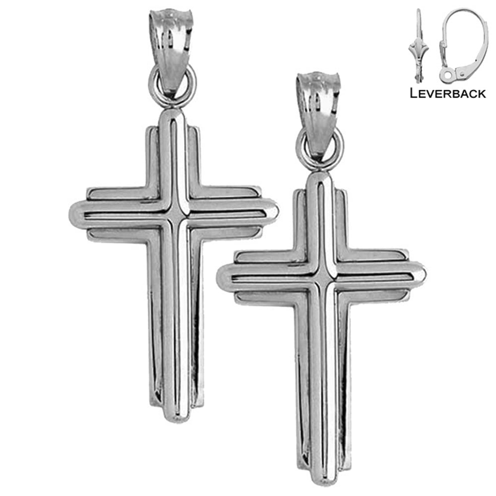 Pendientes de cruz latina de plata de ley de 30 mm (chapados en oro blanco o amarillo)