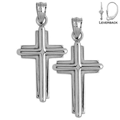 Sterling Silver 30mm Latin Cross Earrings (White or Yellow Gold Plated)