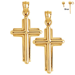 Sterling Silver 30mm Latin Cross Earrings (White or Yellow Gold Plated)