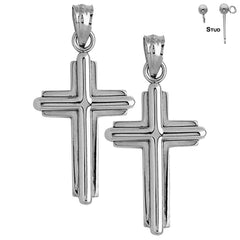 Pendientes de cruz latina de plata de ley de 30 mm (chapados en oro blanco o amarillo)