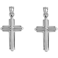 Sterling Silver 30mm Latin Cross Earrings