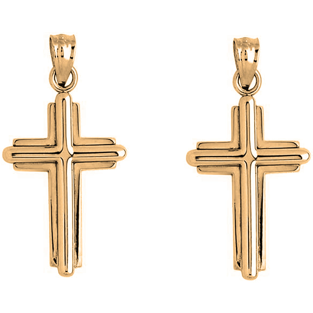 Yellow Gold-plated Silver 30mm Latin Cross Earrings