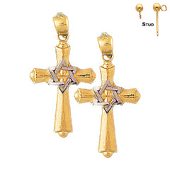 Pendientes de plata de ley con cruz y estrella de David de 29 mm (chapados en oro blanco o amarillo)