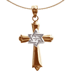 14K or 18K Gold Cross With Star of David Pendant