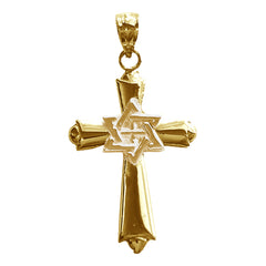 14K or 18K Gold Cross With Star of David Pendant