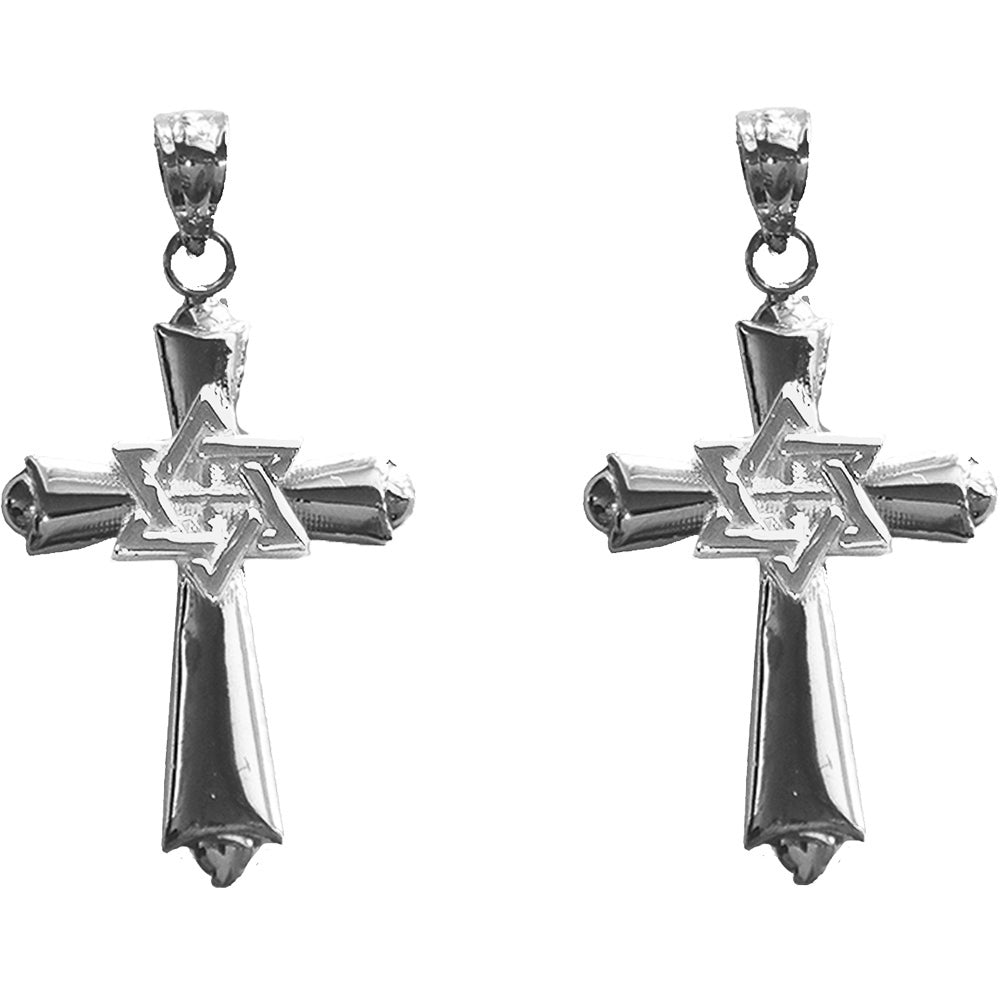 Sterling Silver 29mm Cross With Star of David Earrings