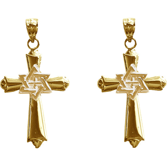 Yellow Gold-plated Silver 29mm Cross With Star of David Earrings