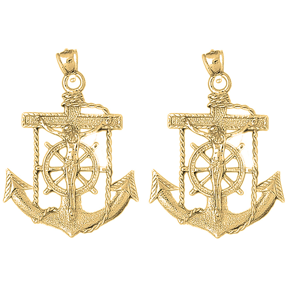 14K or 18K Gold 50mm Mariners Cross/Crucifix Earrings