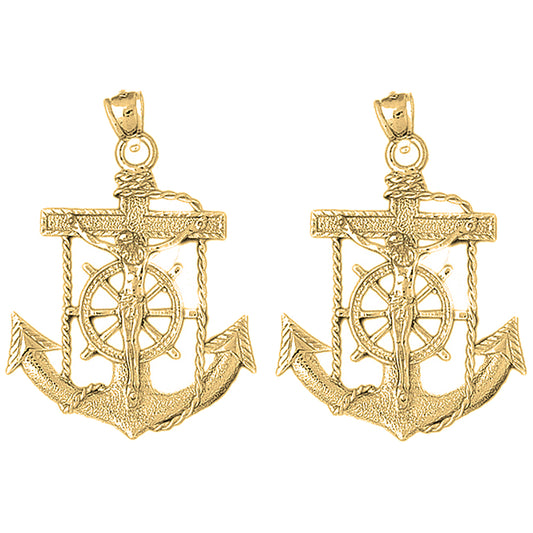 Yellow Gold-plated Silver 50mm Mariners Cross/Crucifix Earrings