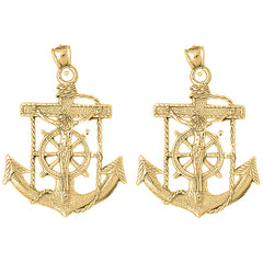 Yellow Gold-plated Silver 50mm Mariners Cross/Crucifix Earrings