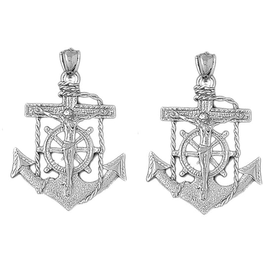 Sterling Silver 40mm Mariners Cross/Crucifix Earrings