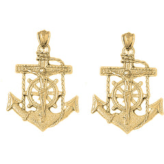 Yellow Gold-plated Silver 40mm Mariners Cross/Crucifix Earrings