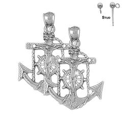 Pendientes de cruz/crucifijo marineros de plata de ley de 33 mm (chapados en oro blanco o amarillo)