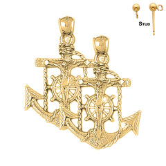 Sterling Silver 33mm Mariners Cross/Crucifix Earrings (White or Yellow Gold Plated)