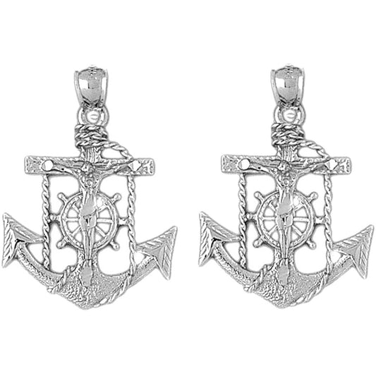 14K or 18K Gold 33mm Mariners Cross/Crucifix Earrings