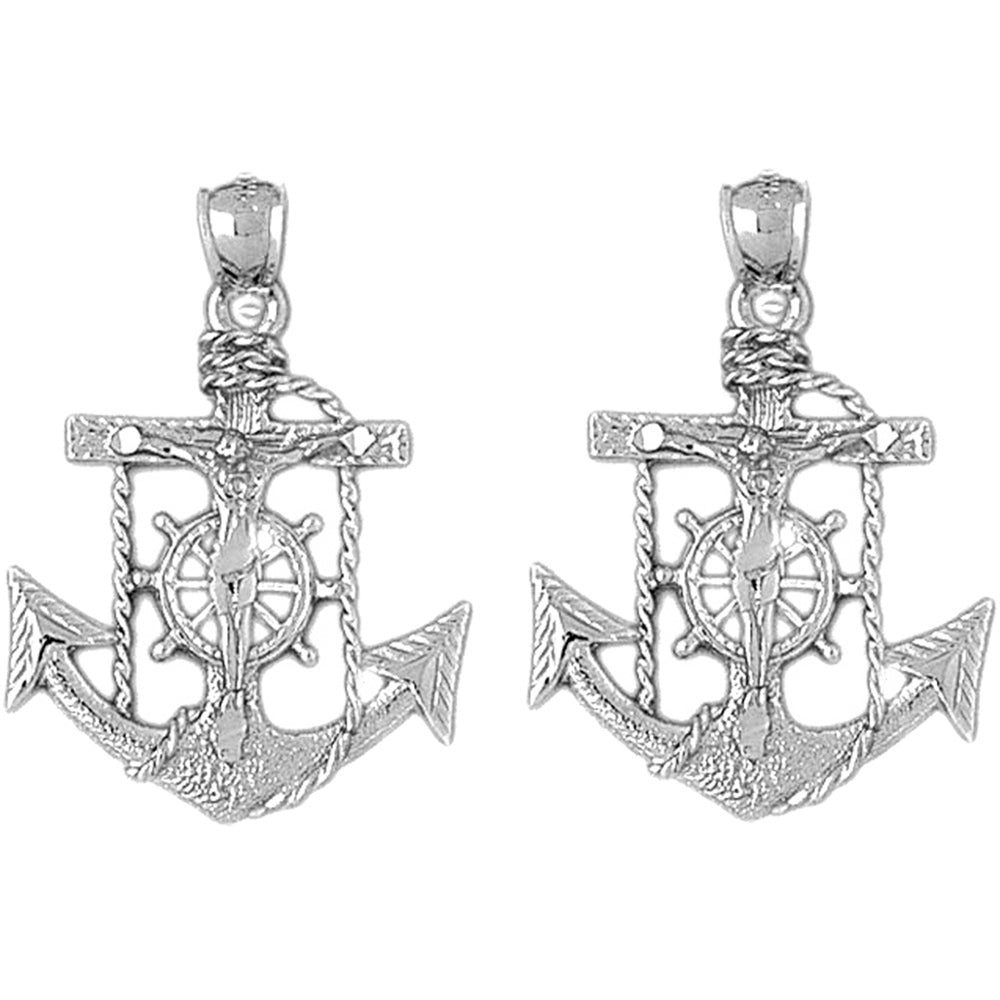 Sterling Silver 33mm Mariners Cross/Crucifix Earrings
