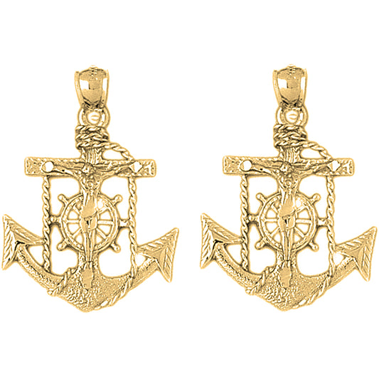 14K or 18K Gold 33mm Mariners Cross/Crucifix Earrings