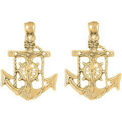 Yellow Gold-plated Silver 33mm Mariners Cross/Crucifix Earrings