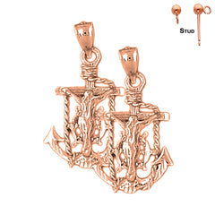 14K or 18K Gold Mariners Cross/Crucifix Earrings