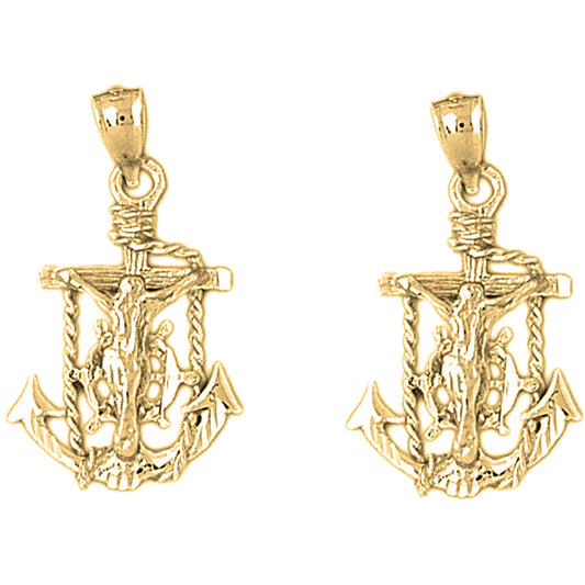 Yellow Gold-plated Silver 29mm Mariners Cross/Crucifix Earrings