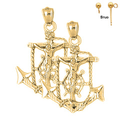 Pendientes de cruz/crucifijo marineros de plata de ley de 32 mm (chapados en oro blanco o amarillo)