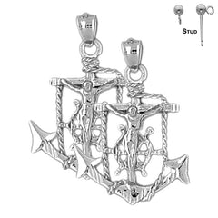 Sterling Silver 32mm Mariners Cross/Crucifix Earrings (White or Yellow Gold Plated)