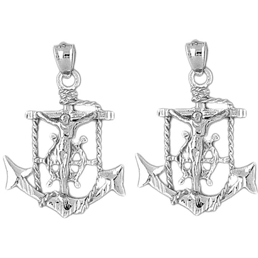 Sterling Silver 32mm Mariners Cross/Crucifix Earrings