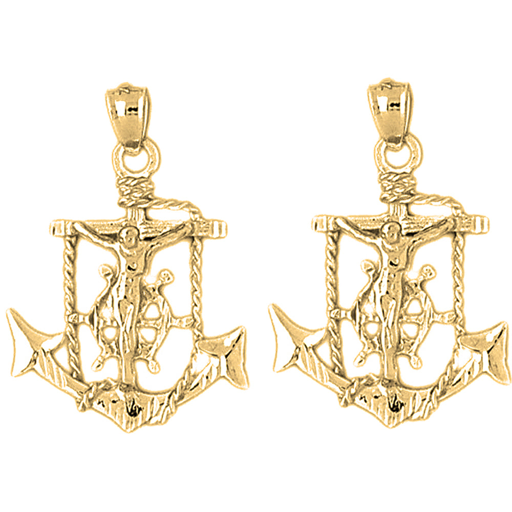 Yellow Gold-plated Silver 32mm Mariners Cross/Crucifix Earrings
