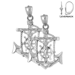 Sterling Silver 40mm Mariners Cross/Crucifix Earrings (White or Yellow Gold Plated)