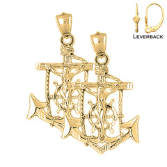 Pendientes de cruz/crucifijo marineros de plata de ley de 40 mm (chapados en oro blanco o amarillo)