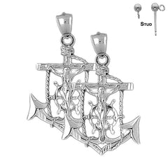 Sterling Silver 40mm Mariners Cross/Crucifix Earrings (White or Yellow Gold Plated)