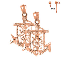 14K or 18K Gold Mariners Cross/Crucifix Earrings