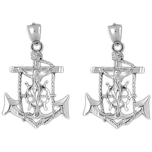 Sterling Silver 40mm Mariners Cross/Crucifix Earrings