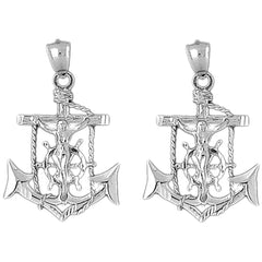 Sterling Silver 40mm Mariners Cross/Crucifix Earrings