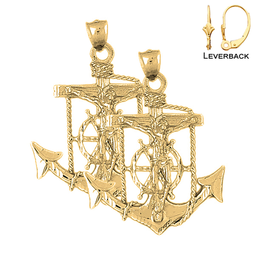 14K or 18K Gold Mariners Cross/Crucifix Earrings