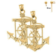 45 mm große Ohrringe mit Seemannskreuz/Kruzifix aus Sterlingsilber (weiß- oder gelbvergoldet)